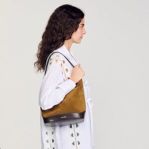 Sandro Tan and Brown Suede leather Hobo Bag
